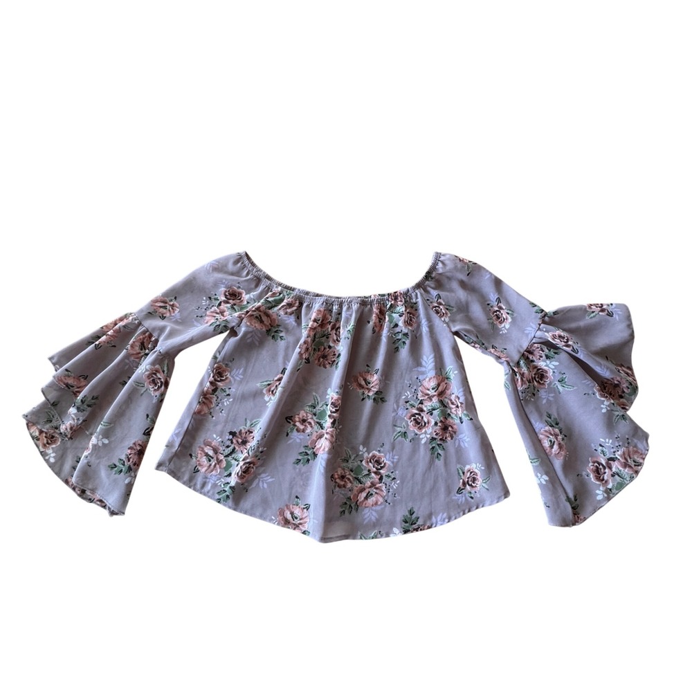 Charlotte Russe Floral Off‎ Shoulder Bell Sleeve Top Womens S Flowy Boho Indie